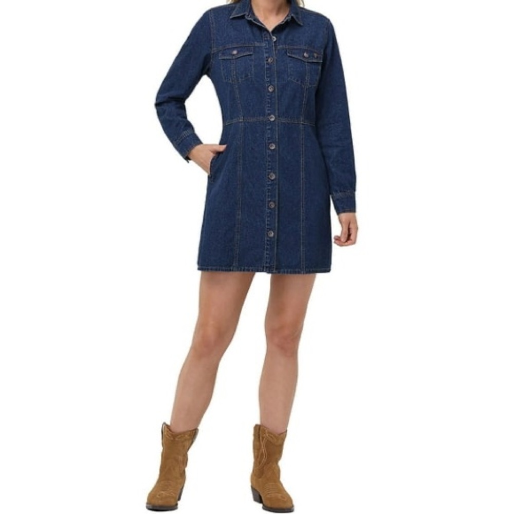 Frye Women's Long Sleeve Denim Mini Dress Dark Wash